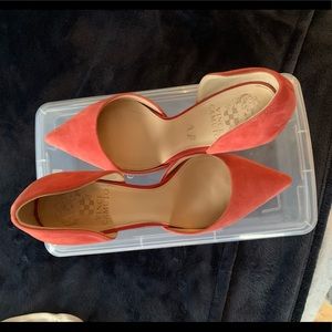 Vince Camuto suede peach/coral pumps.
